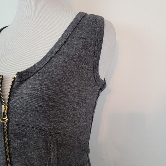T BY ALEXANDER WANG Zip Front Ponte Tank Charcoal Grey Dress, Pockets XS X Small - Picture 8 of 16